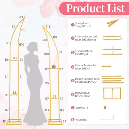Wedding Flower Arch Stand Kit, 6.9FT & 6.2FT Balloon Moon Arch Backdrop Stand Metal Half Gold for Wedding Proposal Anniversary Bridal Shower Background Stand Party Decorations Indoor & Outdoor