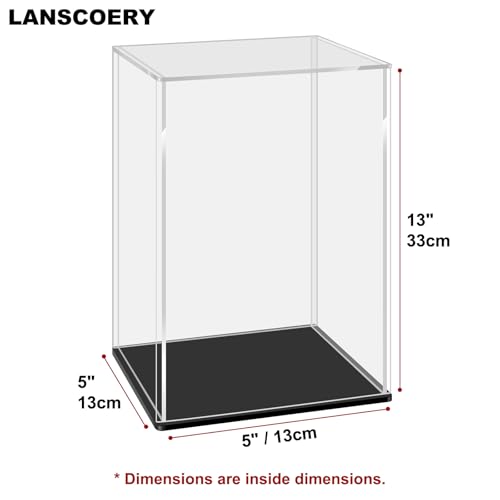 LANSCOERY Acrylic Display Case, Assemble Showcase Display Box for Collectibles, with Dustproof & Seamless Display Design, 5x5x13 inch Black Base - color: Black, size: 5x5x13inch; 13x13x33cm