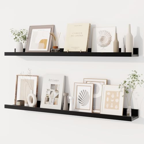 Dreamland Picture Ledge Shelf for Wall, Floating Shelves Set of 2, 36 Inch Long Floating Shelves with Lip for Living Room, Bedroom, Bathroom, Kitchen, Black - color: Black, size: 36inch
