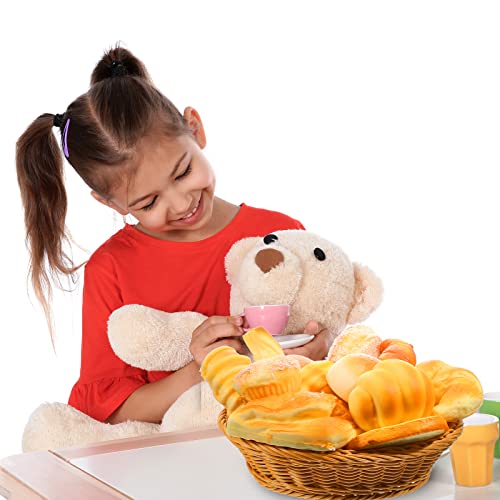 Chivao 13 Pcs Fake Bread with Basket Artificial Food for Display Photo Props Realistic Bread Toy Set Simulation French Loaf Faux Pastries Food Model for Bakery Home Kitchen Decoration(Bread) - style: Bread
