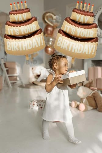 Happy Birthday Large Cake Foil Balloons 40 Inch Three-Layer Big Cake Happy Birthday Cream Coffee Mylar Helium Balloon for Girls Boy Women Kids Baby Shower Birthday Party Decorations Supplies 2 Pcs - color: Cream Coffee Cake