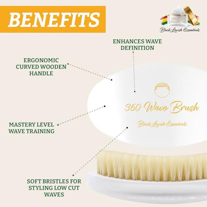 360 Wave Brush, Build Deeper Waves, Soft & Hard Boar Bristle, Curved Design, Black Lavish Essentials Signature (Soft Brush, White) - color: White, size: Soft Brush
