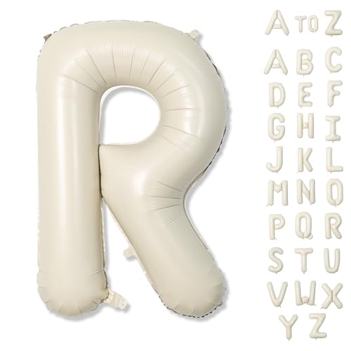 Big Alphabet Foil Word Balloons - 40 Inch Cream, Beige & White Large Inflatable Name Balloons for Women's Birthday Party Decoration - color: Cream, size: Letter R