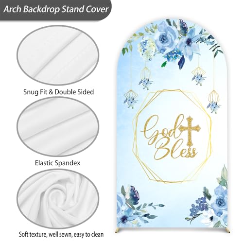 Baptism Arch Double Sided Backdrop God Bless Baptism Decorations 7.2FT First Communion Christening Party Arch Cover Photo Booth Decor Banquet Ceremony Photography（1pcs Arch Cover） - color: bible-2