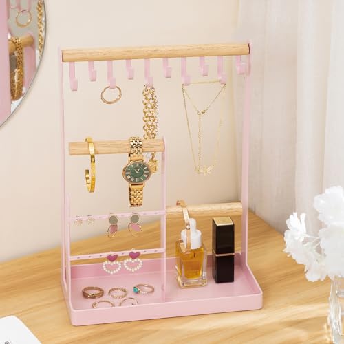 ProCase Cute Jewelry Stand, Aesthetic Jewelry Organizer for Dresser Vanity, Jewelry Holder Display for Necklaces Earrings, Gifts for Teen Girls Women, Bedroom Dorm Decor -Medium, Pink - color: Pink, size: 12.6" Height