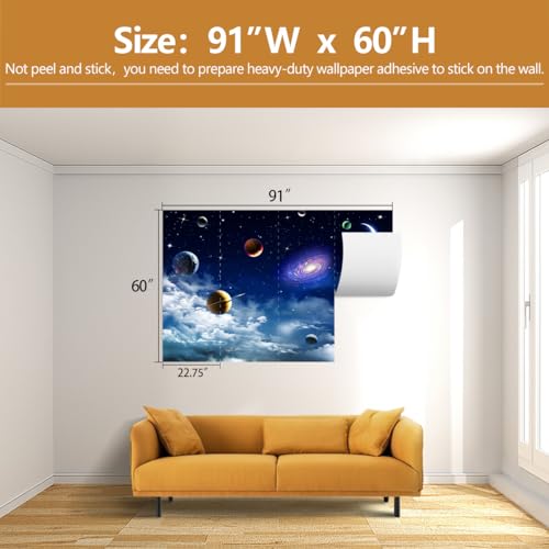 Galaxy Planet Wallpaper Blue Sky Stars Moon Ceiling Wall Mural for Living Room Bedroom（Not Peel and Stick） - color: CYBH-909, size: 91" x 60"