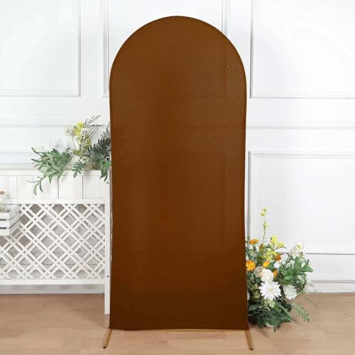 Efavormart 6ft Cinnamon Brown Fitted Spandex Arch Slipcover, Snug Fit Round Top Backdrop Sleeve for Fall Ceremonies and Tiered Event Staging - color: Brown, size: 6 FT