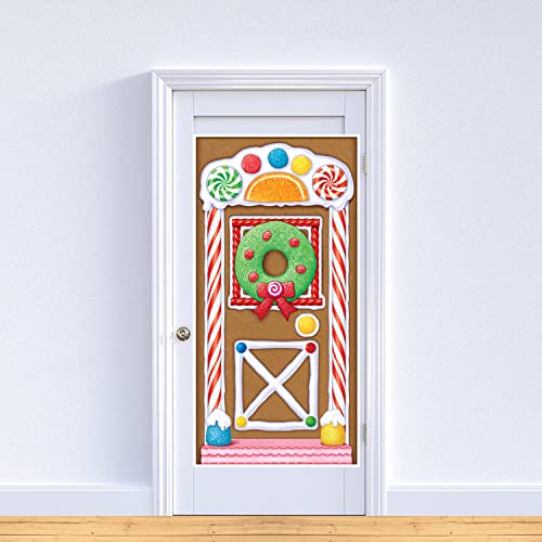 Beistle Gingerbread House Door Covers, 5’ x 30”, 3 Pieces – Magical Festive Winter Holiday Decor - Plastic for Indoor and Outdoor Use - Easily Display - Vibrant Candy Theme Christmas Decorations - style: Gingerbread House - 3 Piece