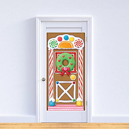 Beistle Gingerbread House Door Covers, 5’ x 30”, 3 Pieces – Magical Festive Winter Holiday Decor - Plastic for Indoor and Outdoor Use - Easily Display - Vibrant Candy Theme Christmas Decorations - style: Gingerbread House - 3 Piece