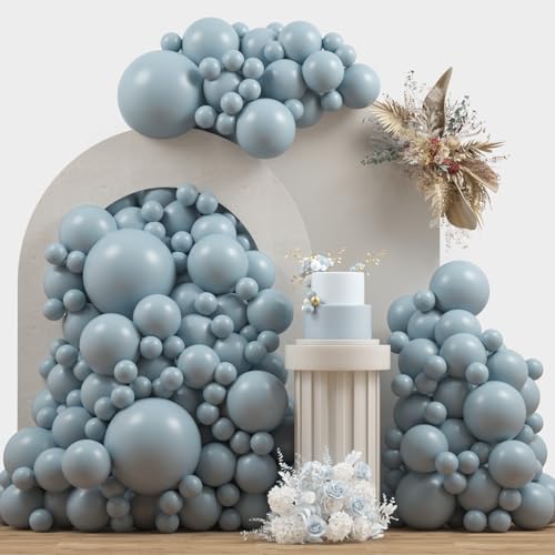 Dusty Blue Double Stuffed Balloons Different Size 115Pcs 5/10/12/18" Slate Dusty Blue Balloons Garland kit for Birthday Baby Shower Bridal Shower Gender Reveal Bear Neutral Theme Party - color: Dusty Blue