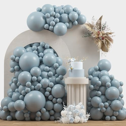 Dusty Blue Double Stuffed Balloons Different Size 115Pcs 5/10/12/18" Slate Dusty Blue Balloons Garland kit for Birthday Baby Shower Bridal Shower Gender Reveal Bear Neutral Theme Party - color: Dusty Blue