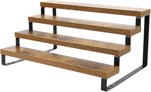 4-Tier Wooden Display Riser Shelf Stand for, Makeup, Cupcake, Condiment & Dolls Collection Home Decor Organizer, Expandable for Pantry/Counter (Brown, 4-Tier) - size: 4-Tier