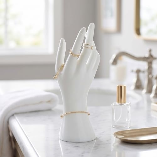 Okllen 4 Pack Female Mannequin Hand, Hand Ring Display Stand Jewelry Organizer Bracelet Bangle Necklace Holder for Hand Chain, Finger Ring, Glove, White & Black, Right Hands
