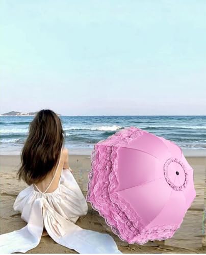WENDIN Vintage Foldable Lace Parasol Gothic Umbrella rain Anti-uv Protection parasol sunblock umbrella dome Photo Props girls women lace umbrellas - color: Manual Pink