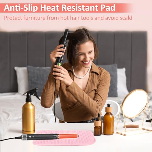 Heat Resistant Mat Large Silicone Hot Hair Tools Holder for Curling Irons Flat Iron Hair Straightener Mat Portable Vanity Pad Accessories/Organizer - color: Pink, size: 1 PACK