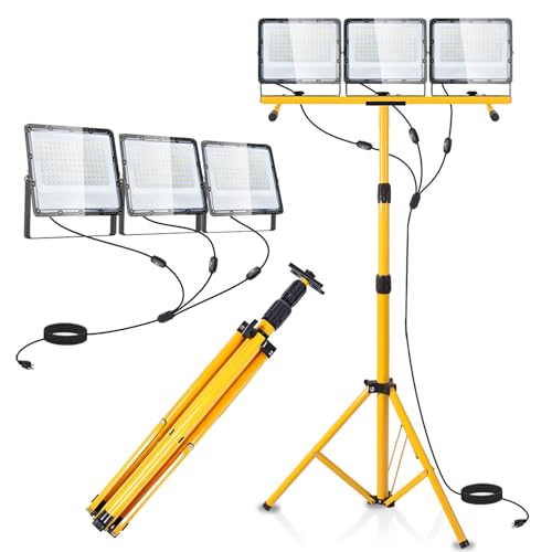 45000 Lumen LED Work Lights with Stand - 3 Head Portable Work Light on Stand - IP65 Waterproof Tripod Work Lights for Outdoor Indoor Job Site Workshop Garage Construction Site Lighting - size: 45000lumen