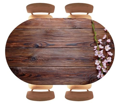 Wood Texture Background Oval Tablecloth Fitted Elastic Edge with Waterproof Wipeable Table Cover Party and Conference Room Usage, Fits 42"x60" Oval Tables, Style147 - color: Wood Texture -17, size: 42" x 60" (Oval)
