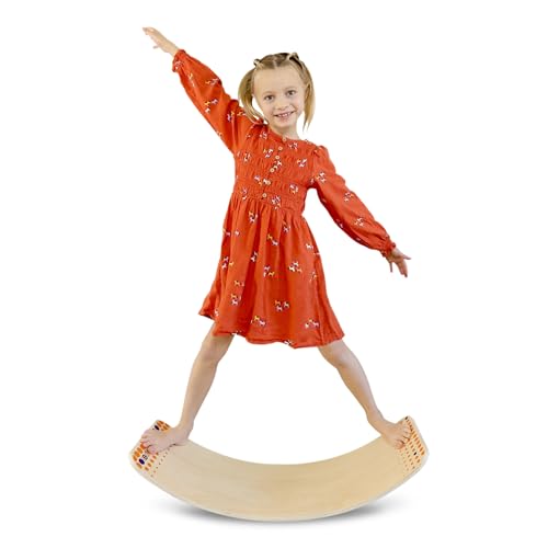New Bounce Balance Board - Premium Wooden Wobble Board for Exercise & Balance Training - Supports Up to 480 Lbs. - Versatile Rocking Balance Boards for All Ages - size: Large (11.8"x35")