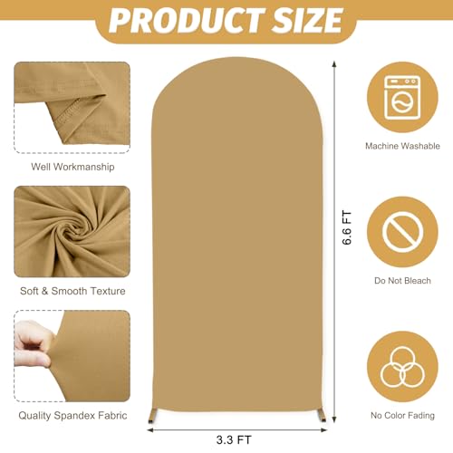 MODFUNS Khaki Wedding Arch Cover 6.6ft Balloon Arch Covers Spandex Arch Stand Cover Stretchy Arch Covers Chiara Arch Cover Double Sided Arch Backdrop Cover for Birthday Party Celebration Decor - color: Khaki, size: 3.3 FT x 6.6 FT