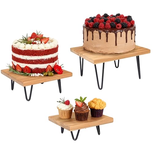 3 Pcs Buffet Risers, Wood Square Food Riser Dessert Table Display Stand Set for Party Wood Cupcake Stands Nesting Table for Home Decor (Square, natural) - color: Square, natural