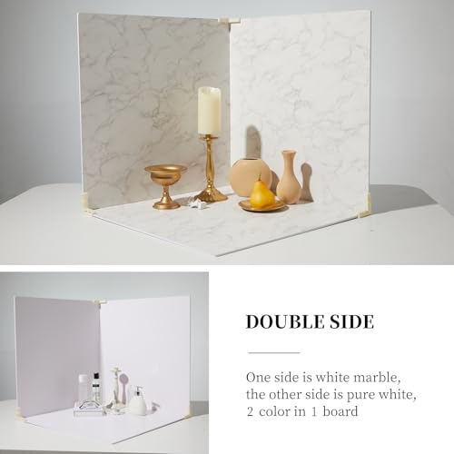 BEIYANG Food Photography Backdrops 24x24 Inch Marble Photo Backdrop Boards 3PCS White Photography Backdrop Boards with 3 Bracket Kits Soild Board Waterproof Backdrop for Food Photography - color: 3PCS