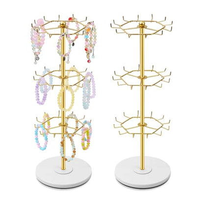 OAOLEER Bracelet Holder Display,3-Tier Rotating Bracelet Organizer Jewelry Stand Gold Metal Jewelry Display for Vendor With 36 Hooks