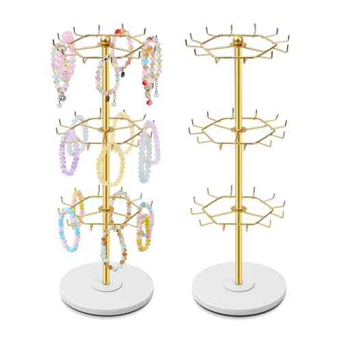 OAOLEER Bracelet Holder Display,3-Tier Rotating Bracelet Organizer Jewelry Stand Gold Metal Jewelry Display for Vendor With 36 Hooks