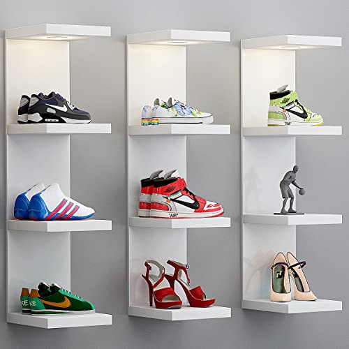 LitaEther Versatile 4 Tier Wall Shelf Unit,White Lack Wall Shelf,Display Floating Shelf with LED Remote Control Light - color: White, size: 4 Tier