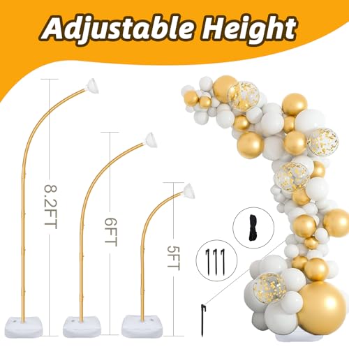 OurWarm 8.2FT & 6FT Gold Balloon Arch Kit, Free Bending Top Balloon Arch Stand With Base for Floor, Half Arch for Wedding Birthday Party Baby Shower Halloween Decorations - style: Gold Balloon Arch Stand