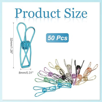 PATIKIL 50Pcs Paper Office Binder Clips, 1.26" Small Metal Wire Hollow Out Paper Clamps Long Tail Binder Clips for Photo Clothes Hanging Office Home Kitchen Food Package, Blue - color: Blue
