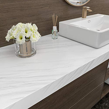 Stickyart 36"x160" Extra Wide Marble Countertop Peel and Stick White Marble Wallpaper Removable Kitchen Vinyl Countertop Wrap Waterproof Self Adhesive Laminate Counter Top Sheet for Counter Desk