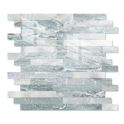 Yipscazo 10 Sheets Peel and Stick Stone Metal Tile Backsplash, Stick on Tiles for Backsplash Kitchen, Bathroom, Laundry Room, Camper, Fireplace (12'' X 12'', Polished Cyan) - color: Polished Cyan