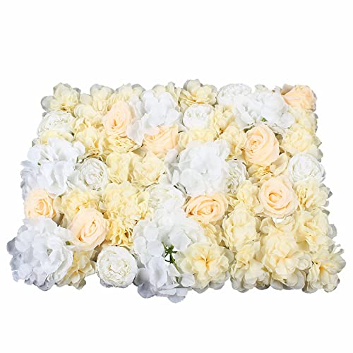 LOYALHEARTDY 12 Pack 24" x 16" Artificial Flower Wall Panels Hydrangea and Rose Flower Backdrop Panels Wedding Party Event Decoration (12 PCS, Yellow+White) - color: 12 Pcs, Yellow+white