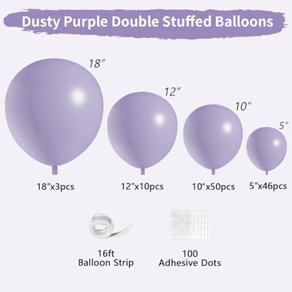 Dusty Purple Double Stuffed Balloons Different Size 115Pcs 5/10/12/18" Light Purple Balloon Arch Garland kit for Birthday Baby Shower Bridal Shower Fairy Gender Reveal Party - color: Dusty Purple