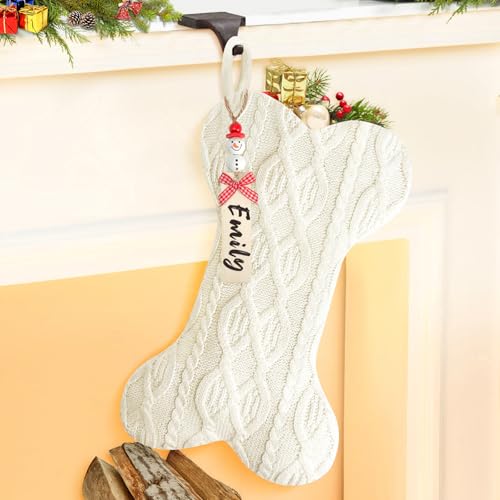 Dog Christmas Stocking, White Cable Knit Christmas Stockings with Name Tags,Personalized Sweater Knitted Stockings for Dog Pets, Neutral Hanging Family Holiday Decoration (Double-ply, White) - color: Double, White