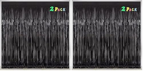 Black Tinsel Fringe Backdrop Curtains for Parties, Melsan 3.2 x 8 ft Black Streamer Photo Backdrop for Birthday, Graduations, New Year Eve Party Decor - Pack of 4 - color: Black, size: 3.2 x 8 ft (Pack of 2)