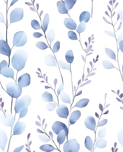 Boho Blue Leaf Peelable Wallpaper, Botanical Small Leaf Floral Natural Self Adhesive Removable Wallpapers for Bedroom Kitchen Drawer, Vinyl Casual theme Contact Paper 17.5In x 118In White Blue - color: White/Pale Blue, size: 17.5" x 118"