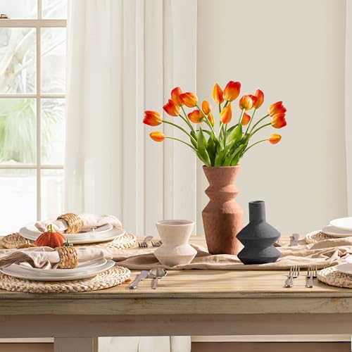 Ceramic Vase Home Table Decor - Flower Vase Set of 3 Living Room Kitchen Decorations Farmhouse Modern Rustic Vases Decorative Centerpiece for Shelf Bedroom Office Bathroom Dining Coffee Desk - color: 10-orange