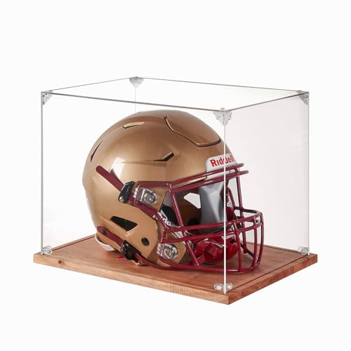 LITY Football Helmet Display Case, Full Size Acrylic Showcase with Solid Wood Base, UV and Dust Protection, Collectibles Box for Sports Memorabilia, for Sports Collectors - size: 1 Pack Football Helmet