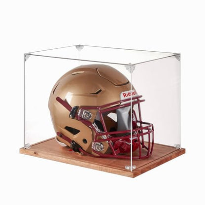 LITY Football Helmet Display Case, Full Size Acrylic Showcase with Solid Wood Base, UV and Dust Protection, Collectibles Box for Sports Memorabilia, for Sports Collectors - size: 1 Pack Football Helmet