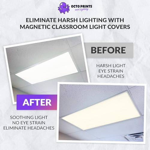 OCTO LIGHTS Fluorescent Light Covers for Ceiling Lights Classroom 2x4, Magnetic Light Covers Beige Ceiling Light Cover Panel for Classrooms, Offices and Healthcare - Improve Focus & Reduce Eyestrain - color: Light Beige
