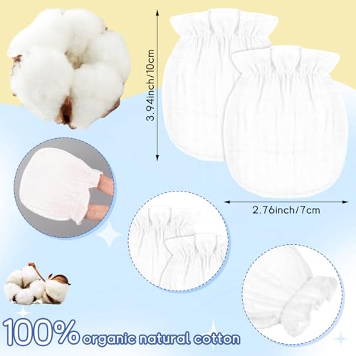 Newborn Baby Muslin Mittens 0-6 Months No Scratch Elastic Wrist Soft Breathable Gloves Bulk Cotton for Infant - color: White