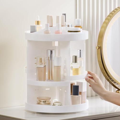 HBlife Extra Large 360 Rotating Makeup Organizer Adjustable Carousel Large Capacity Revolving Perfume Organizer Skincare Organizers Cosmetic Storage Spinning Holder for Vanity, White - color: White, size: X-Large
