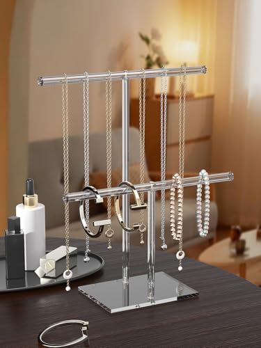 Acrylic Jewelry Necklace Organizer Holder for Women, Bracelet Display Stand for Vendors, Clear Storage Hanger for Small Necklace, Jewelry Hanging Tree Stand for Selling (2 Tier) - style: 2 Tier