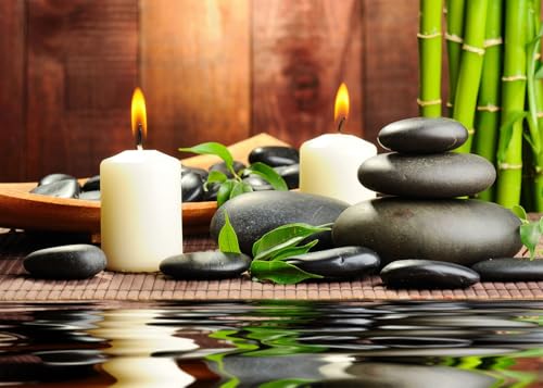 Meditation Relax Backdrop 5x3ft Bamboo Zen Stone Candle Water Woodiness Floor, Dessert Table Banner Decoration Background Studio Photography Props BJOKPH0022 - size: 5x3ft