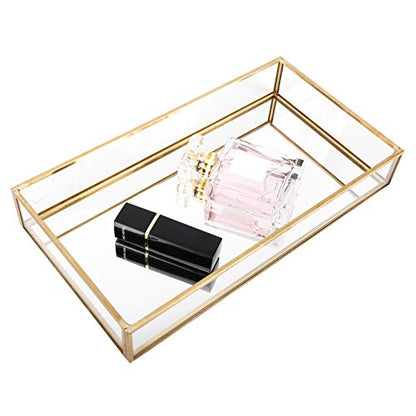 HighFree Rectangle Gold Mirror Tray, Decorative Glass Mirrored Vanity Tray for Perfume, Cosmetics, Makeup, Trinket, Jewelry (10.2X 5.5x1.6) - size: 10.2" x 5.5" x 1.6"