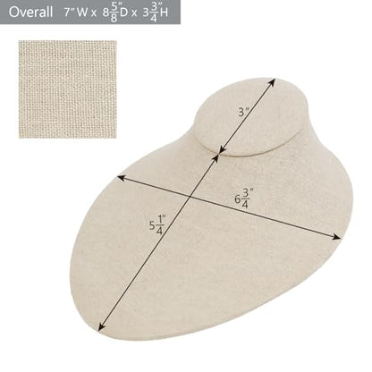 MOOCA Linen Lay Down Necklace Bust Display Jewelry Necklace Chain Jewelry Bust Display Holder Stand, Tan Linen