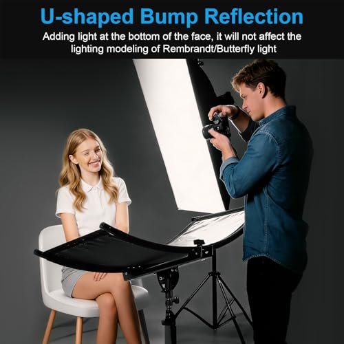 Fomito Curved Reflector - 70x25.6 inch/178x65cm Clamshell Light Reflector Arclight Curved Eyelighter Lighting Diffuser for Photography Stuido Filming Shooting, Black/White/Gold/Silver - color: Black