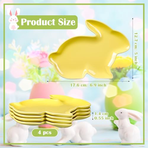 Jinei 4 Pcs Easter Bunny Shaped Plates Ceramic Serving Candy Dishes Rabbit Dinner Tray Salad Dessert Appetizer Plates Dinnerware for Easter Party Spring Garden Tea Party Supplies(Yellow) - color: Yellow
