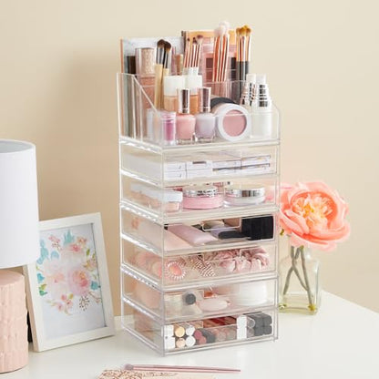 STORi Chloe Space-Saving Clear Drawer Organizer (4 Wide Drawers) Sort Office, Kitchen, Beauty Supplies, Makeup, Pens, Jewelry, Stationary, Made in USA - style: 7.5"W x 1.5"H Drawers (Set of 4)